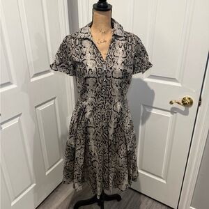 INC International Concepts Black and Cream Snake-Print Midi Dress